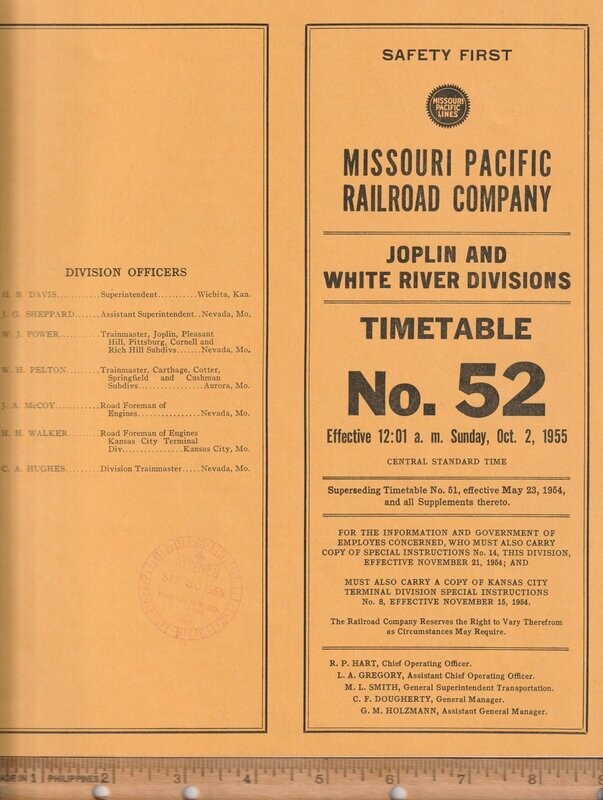 Missouri Pacific Joplin and White River Divisions 1955