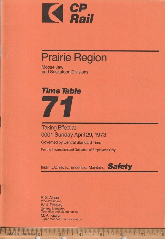 CP Rail Moose Jaw and Saskatoon Divisions 1973