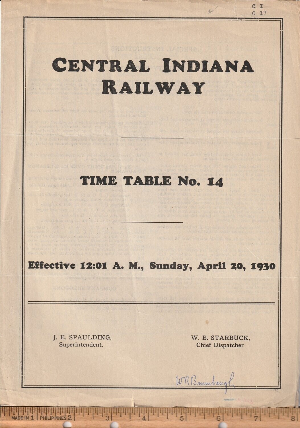 Central Indiana Railway 1930