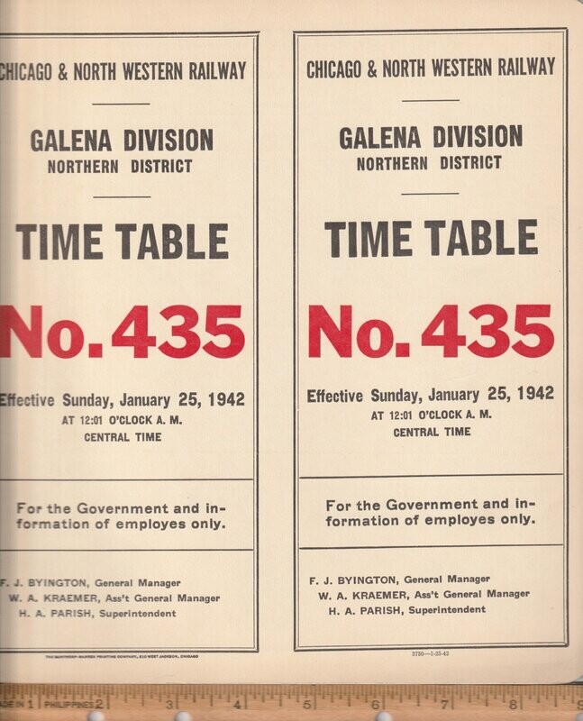 Chicago & North Western Galena Division, Northern District 1942