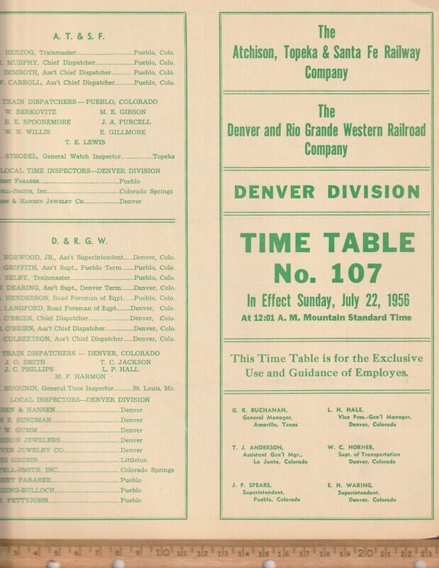Santa Fe-Denver and Rio Grande Western Denver Division 1956
