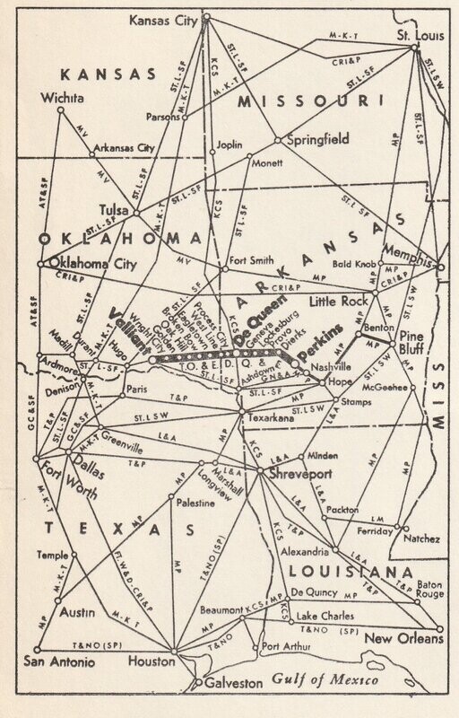 DeQueen and Eastern RR / Texas, Oklahoma & Eastern RR map 1958