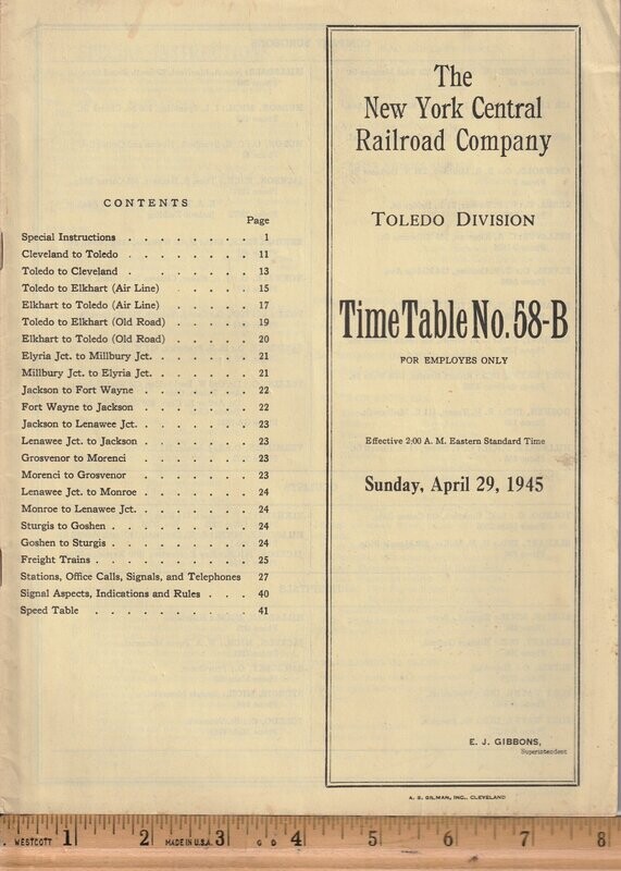 New York Central Toledo Division 1945