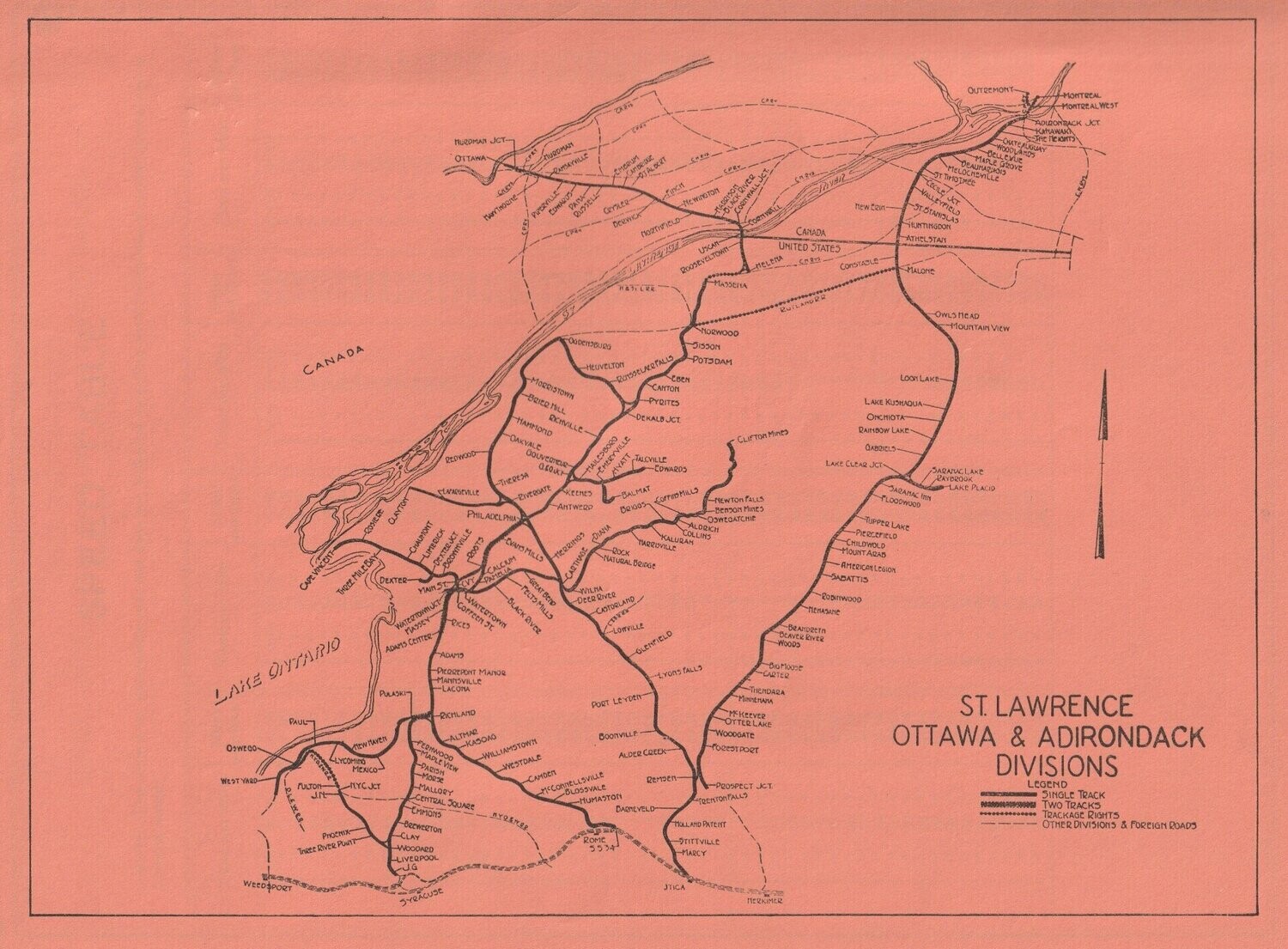 New York Central St. Lawrence, Ottawa and Adirondack Divisions Map 1951