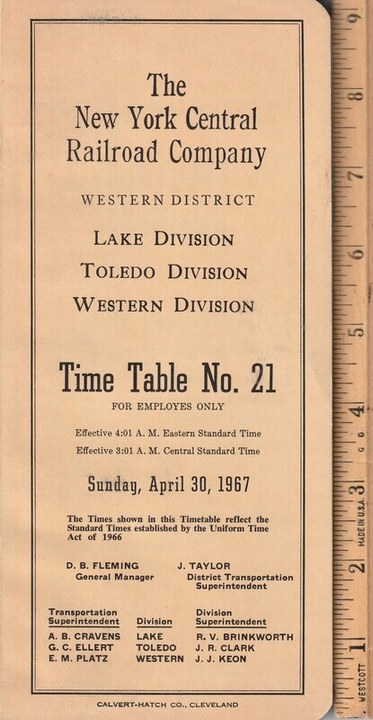 New York Central Lake, Toledo and Western Divisions 1967