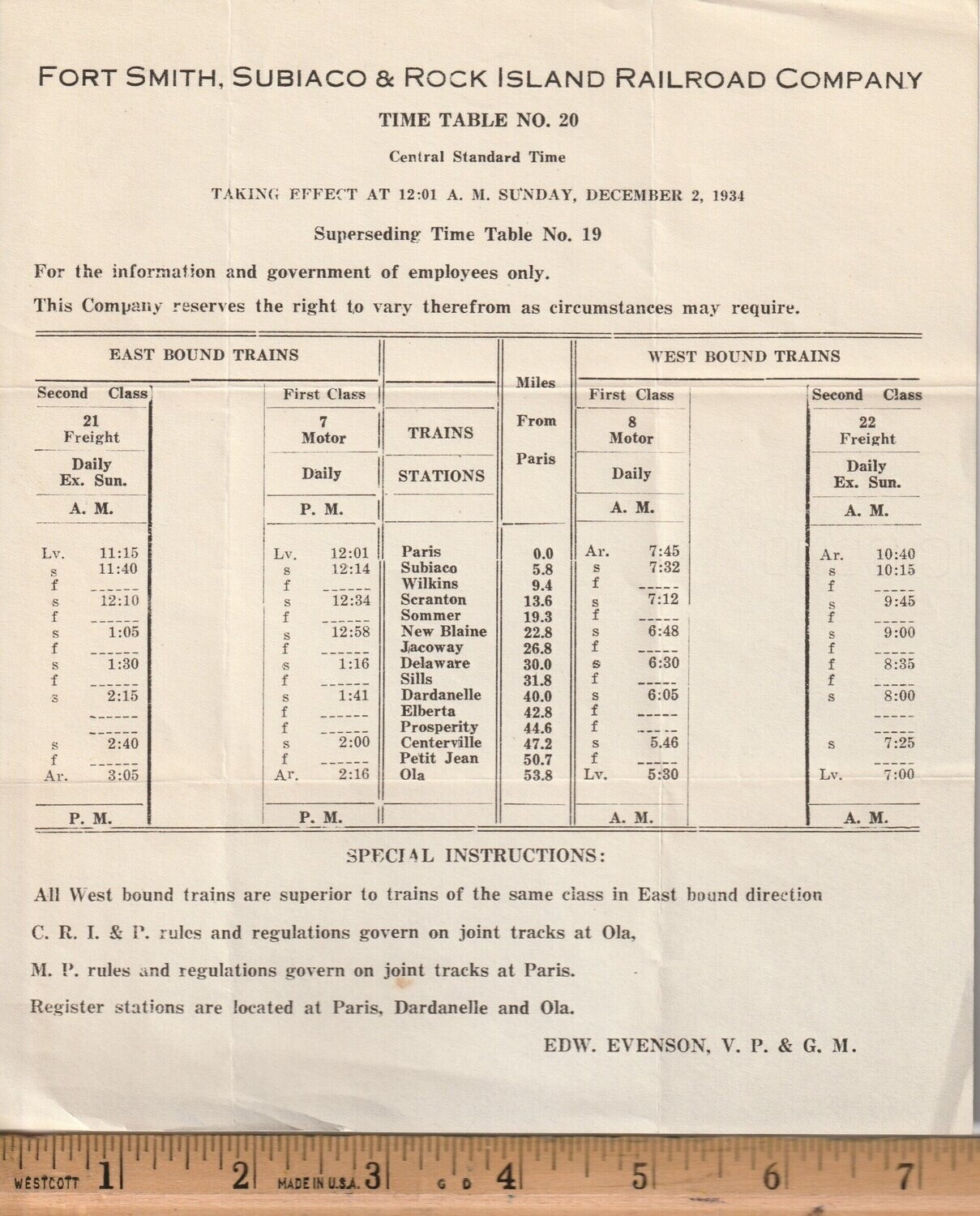 Fort Smith, Subiaco & Rock Island Railroad 1934