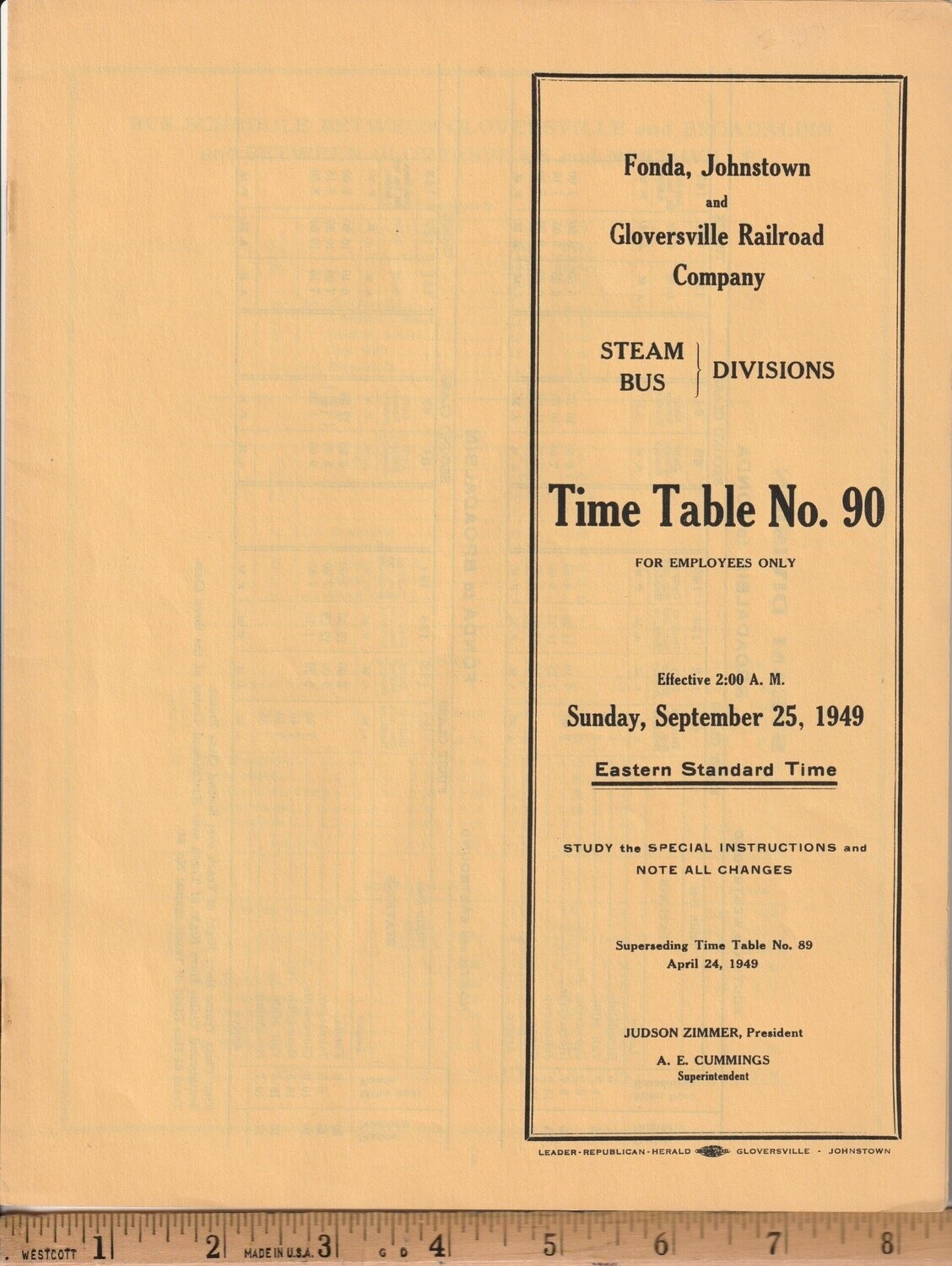 Fonda, Johnstown and Gloversville Railroad 1949