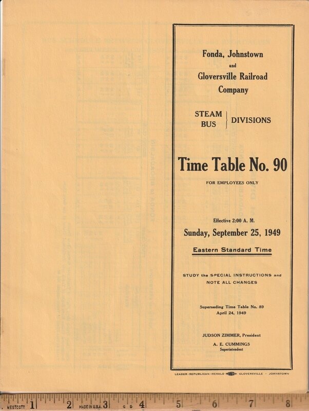 Fonda, Johnstown and Gloversville Railroad 1949
