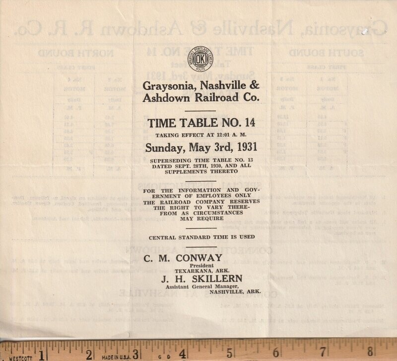 Graysonia, Nashville & Ashdown Railroad 1931