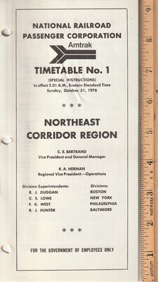Amtrak Northeast corridor Region Special Instructions 1976