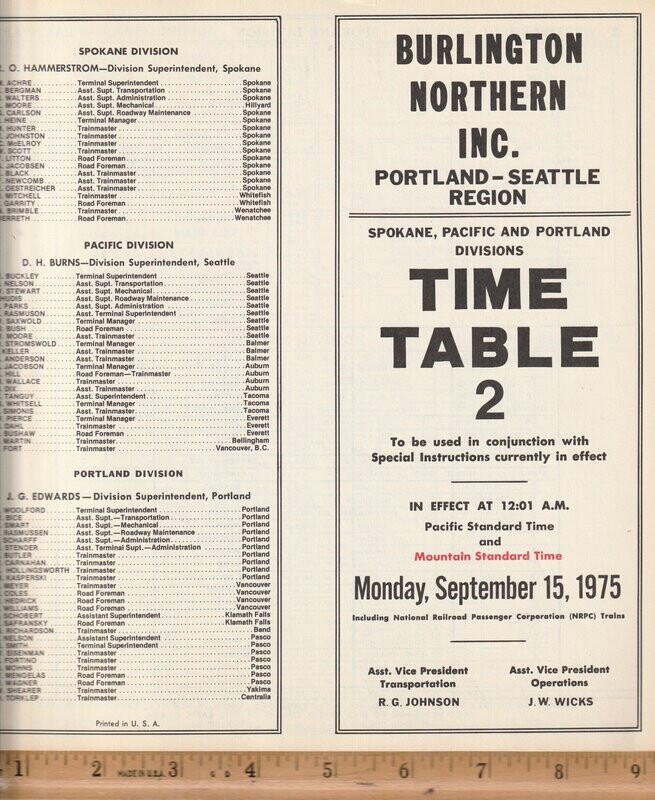 Burlington Northern Portland - Seattle Region 1975