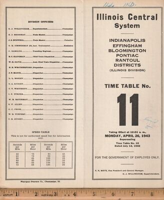 Illinois Central Illinois Division Indianapolis, Effingham, Bloomington, Pontiac and Rantoul Districts 1943