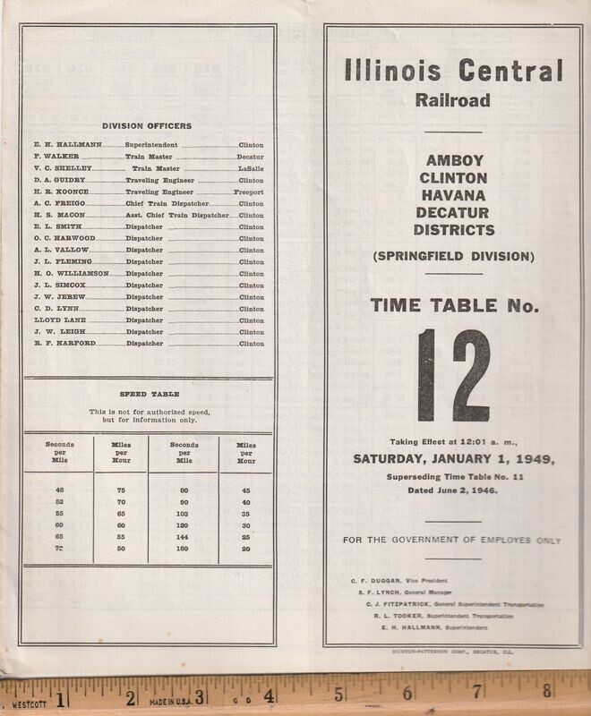 Illinois Central Springfield Division Amboy, Clinton, Havana and Decatur Districts 1949