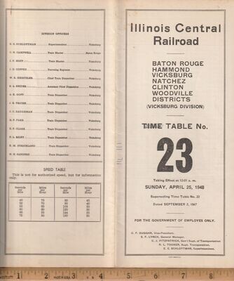 Illinois Central Vicksburg Division Baton Rouge, Hammond, Vicksburg, Natchez, Clinton and Woodville Districts 1948