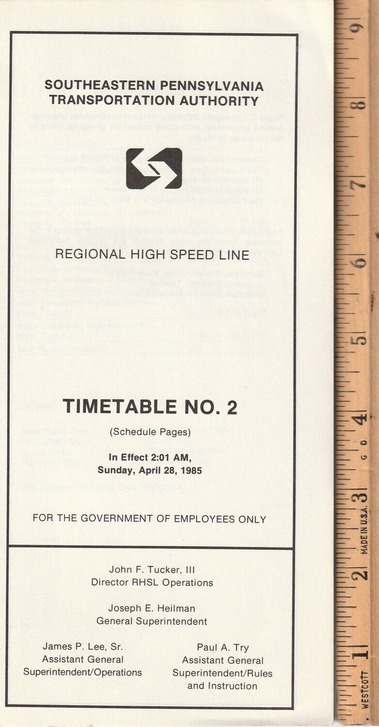SEPTA Regional High Speed Line 1985