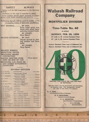 Wabash Montpelier Division 1950
