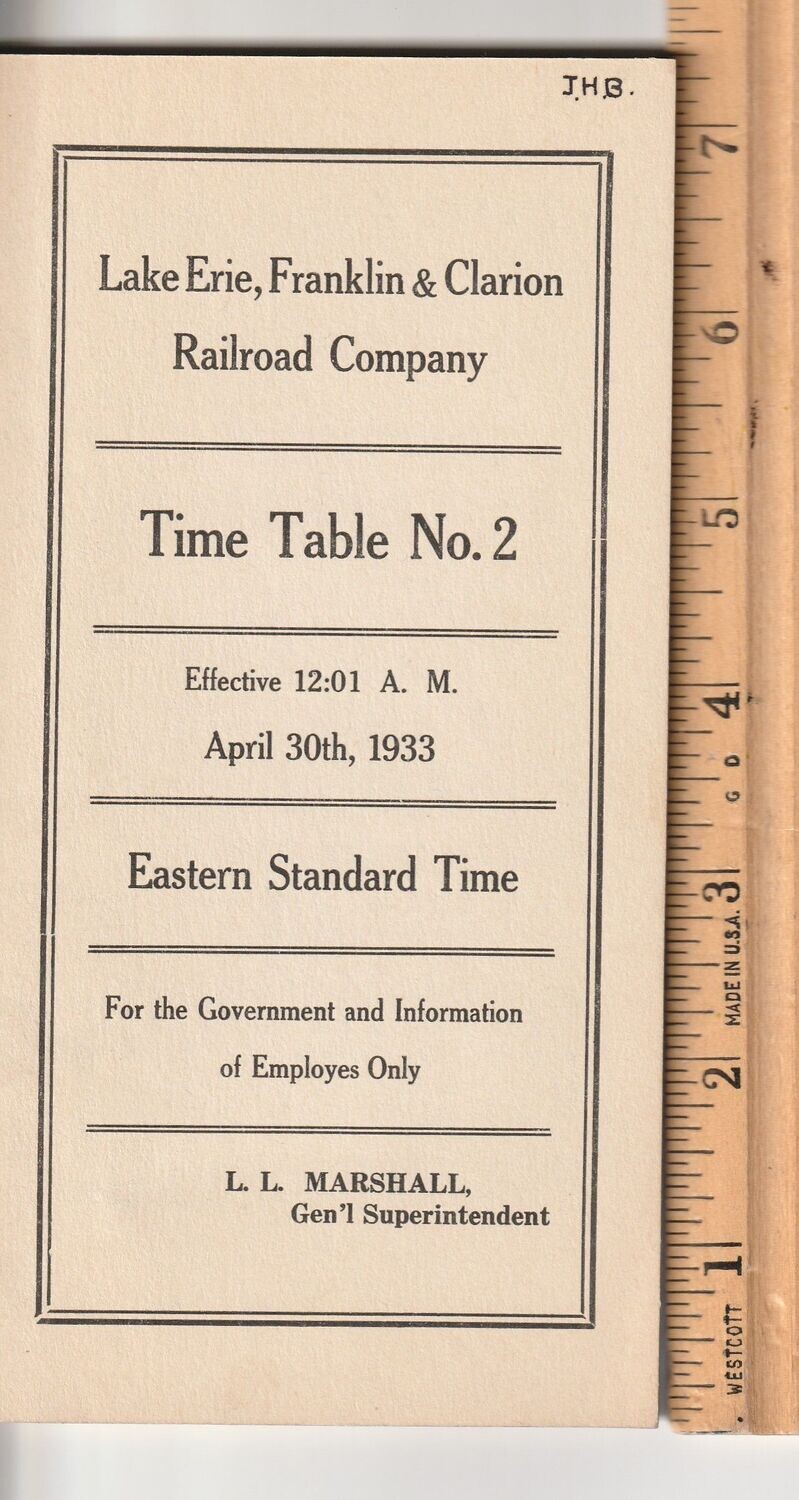 Lake Erie, Frankin & Clarion Railroad 1933