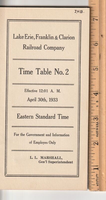Lake Erie, Frankin & Clarion Railroad 1933