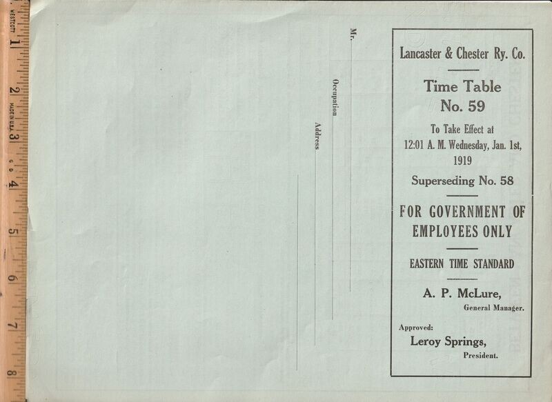 Lancaster and Chester Railway 1919