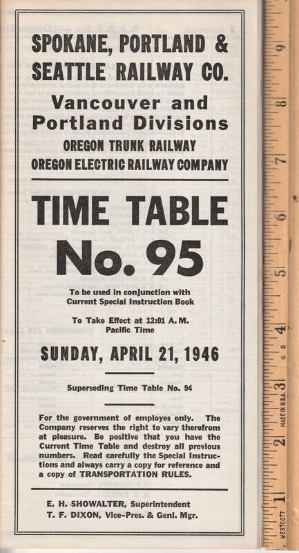 Spokane, Portland & Seattle Vancouver and Portland Divisions 1946