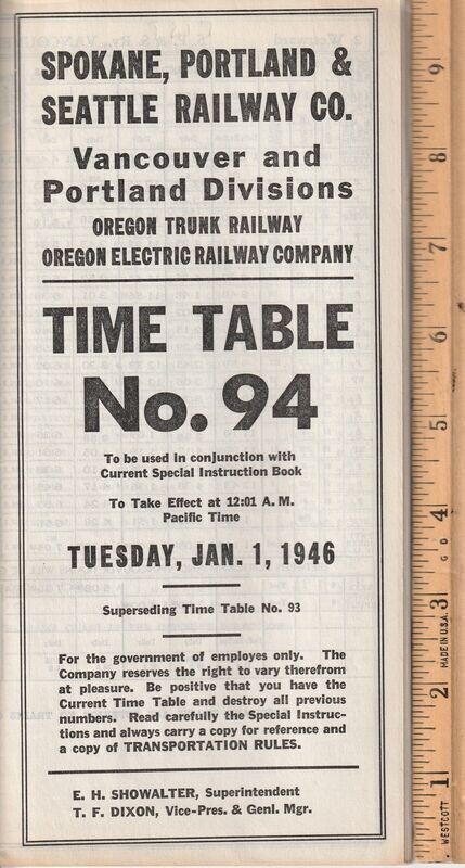 Spokane, Portland & Seattle Vancouver and Portland Divisions 1946