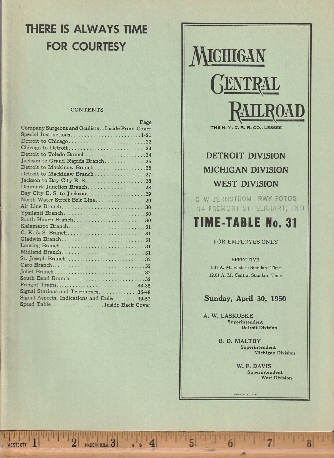 Michigan Central Detroit, Michigan and West Divisions 1941