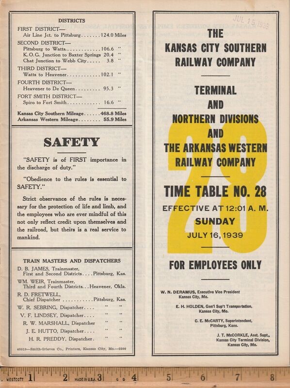 Kansas City Southern Terminal and Northern Divisions 1939