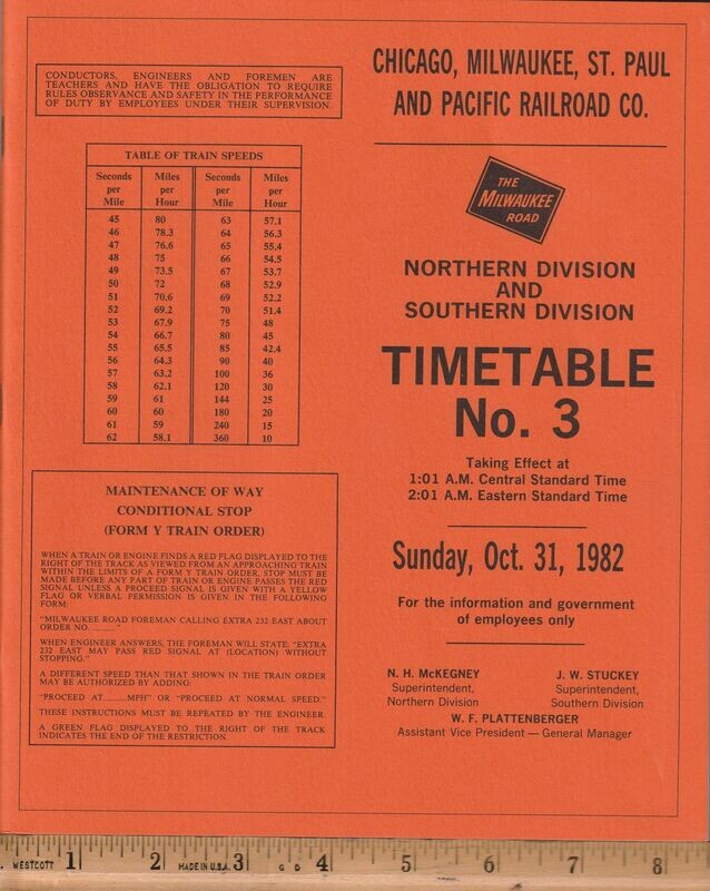 MIlwaukee Road Northern and Southern Divisions 1982.