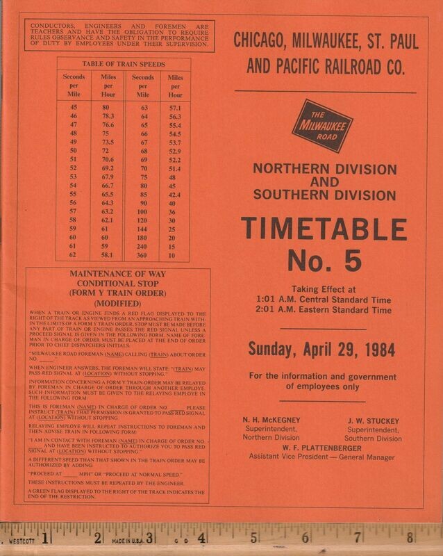 MIlwaukee Road Northern and Southern Divisions 1984