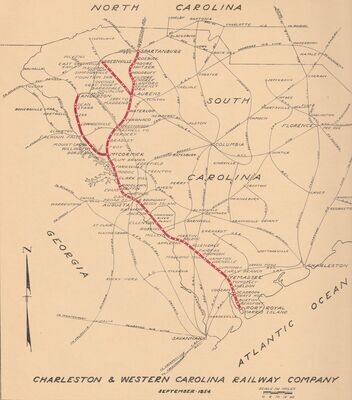 Charleston & Western Carolina Railway map 1958