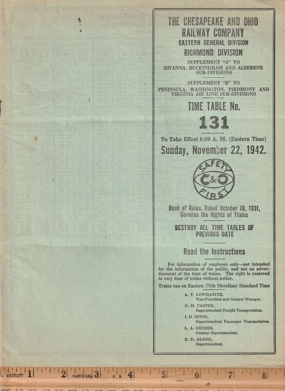 Chesapeake &
 Ohio Richmond Division 1942