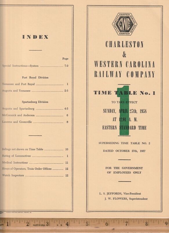 Charleston & Western Carolina Railway 1958