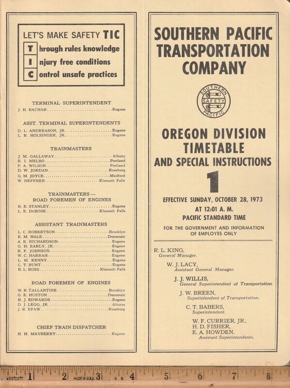Southern Pacific Oregon Divsion 1973