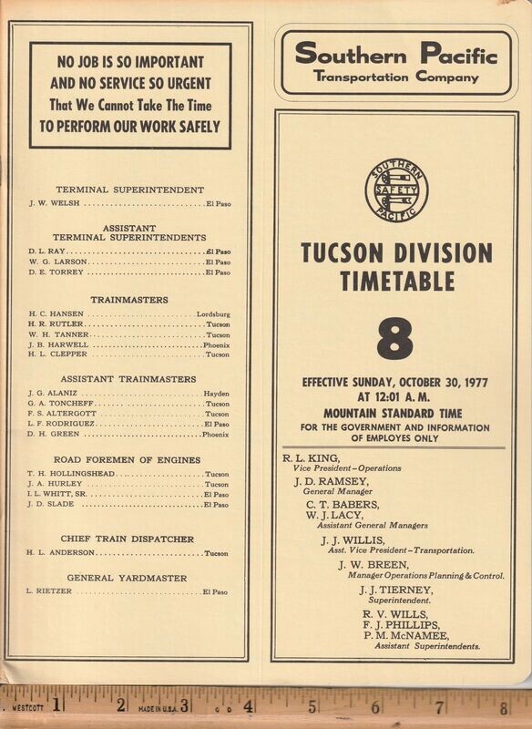 Southern Pacific Tucson Division 1977
