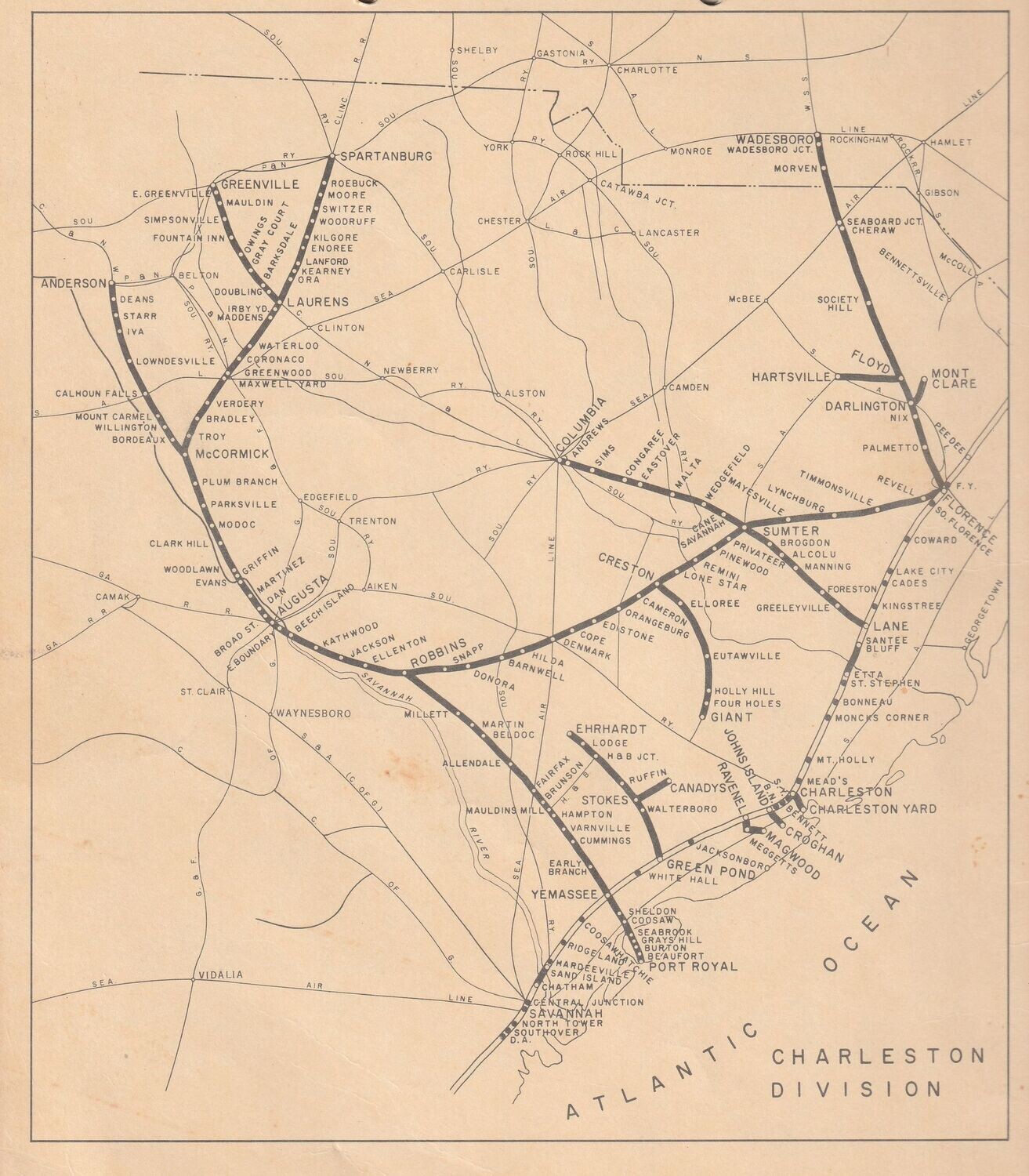 Atlantic Coast Line Charleston Division Map 1963