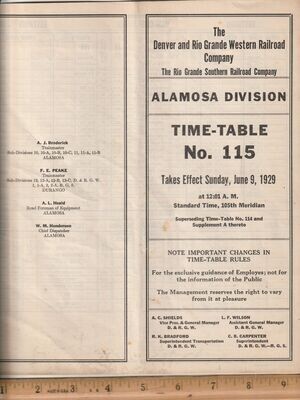 Denver and Rio Grande Western Alamosa Division 1929