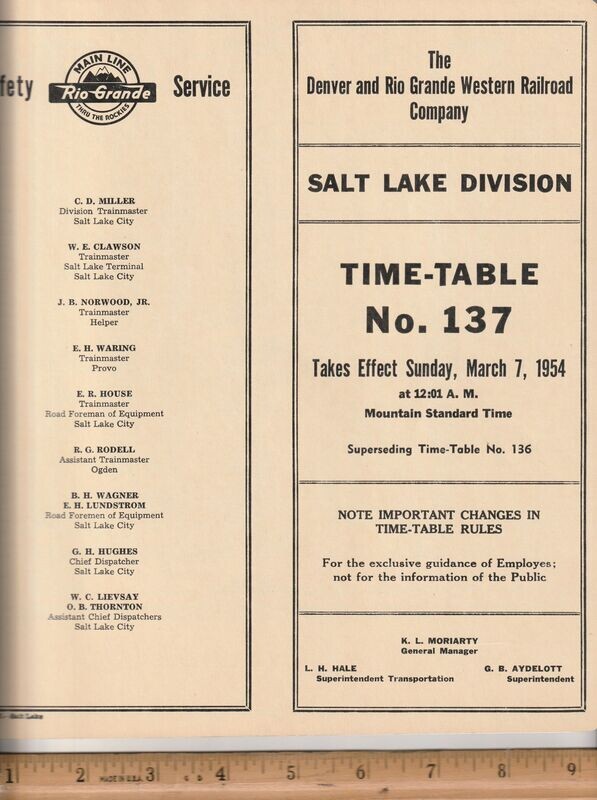 Denver and Rio Grande Western Salt Lake Division 1954
