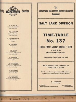 Denver and Rio Grande Western Salt Lake Division 1954