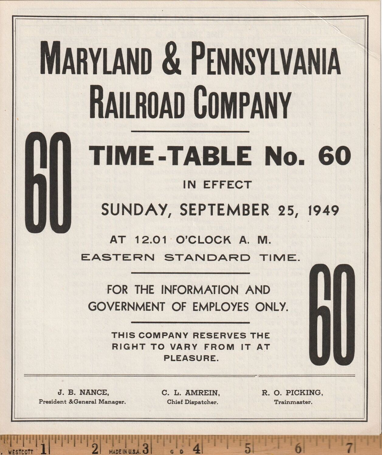 Maryland & Pennsylvania Railroad 1949
