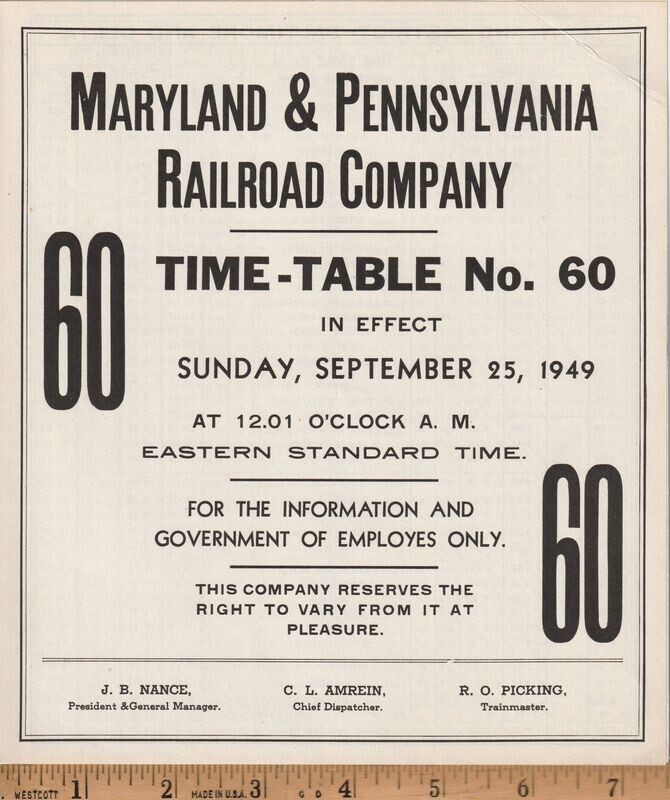 Maryland & Pennsylvania Railroad 1949