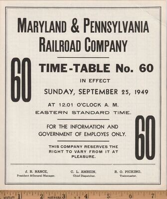 Maryland & Pennsylvania Railroad 1949
