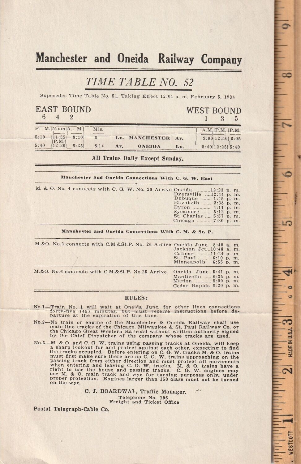 Manchester and Oneida Railway 1934
