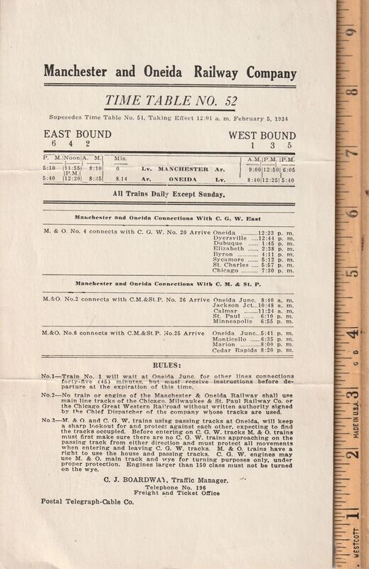 Manchester and Oneida Railway 1934