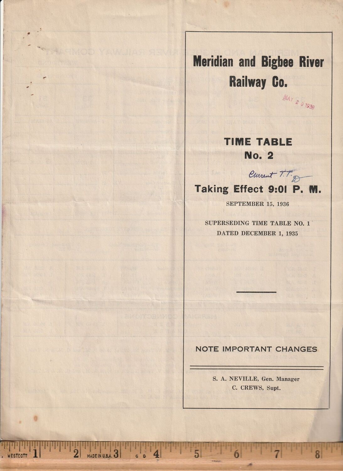 Meridian and Bigbee River Railway 1936