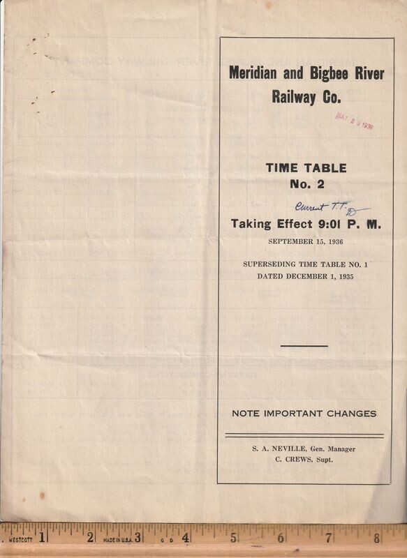 Meridian and Bigbee River Railway 1936