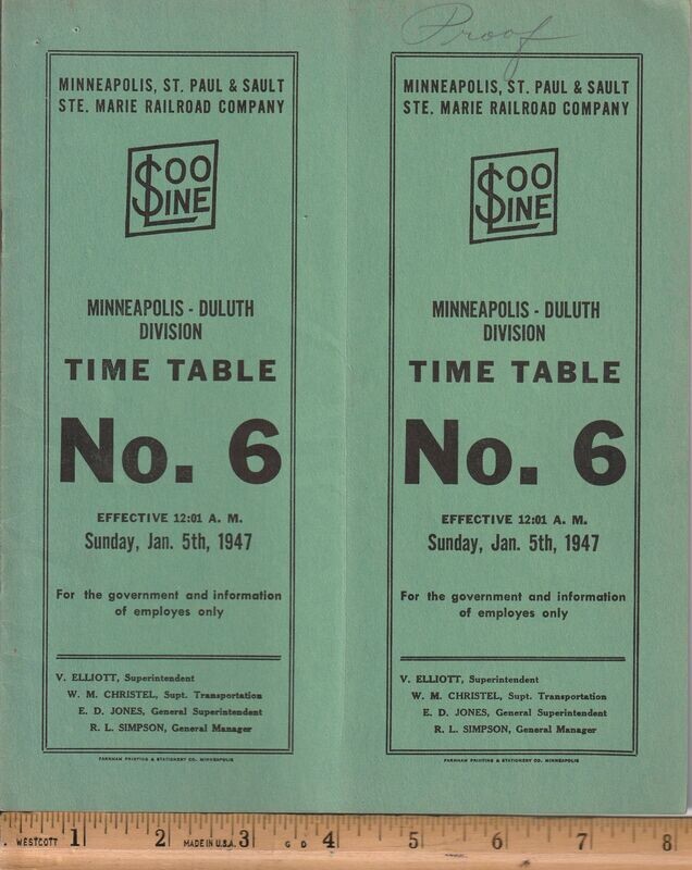 Minneapolis,  St. Paul & Sault Ste. Marie Minneapolis-Duluth Division 1947