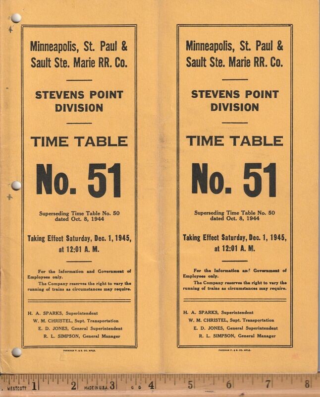 Minneapolis, St. Paul & Sault Ste. Marie Stevens Point Division 1945