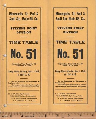 Minneapolis, St. Paul & Sault Ste. Marie Stevens Point Division 1945