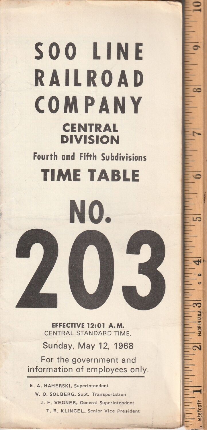 Soo Line Central Division Fourth and Fifth Subdivisions 1968