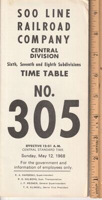 Soo Line Central Division Sixth, Seventh and Eighth Subdivisions 1968